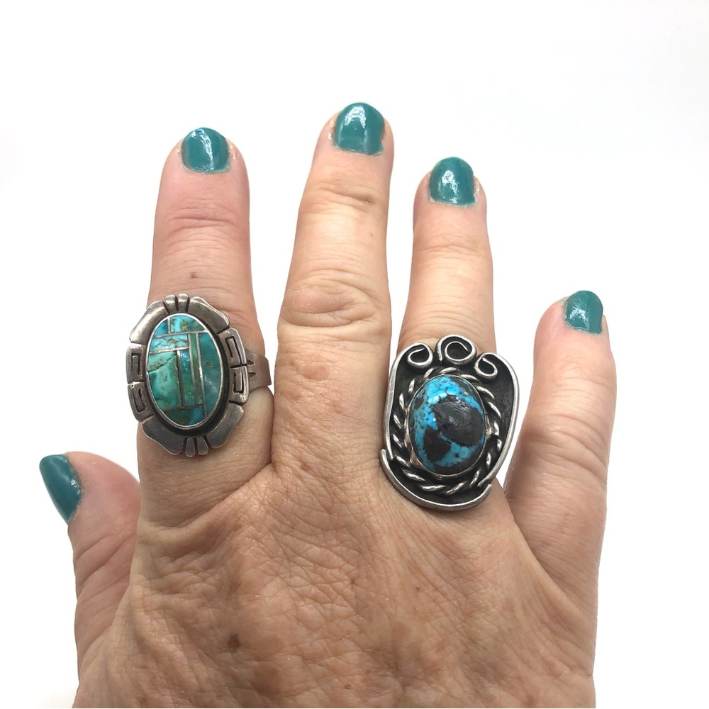 Vtg Large Blue Turquoise Ring 925 Sterling Silver Womens Sz 7 Native American - Picture 3 of 10